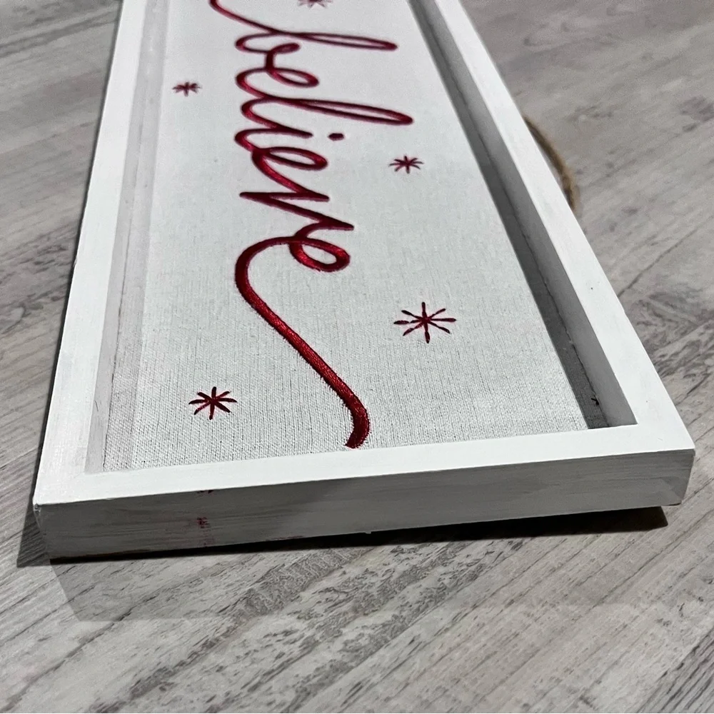 White and Red 'Believe' Christmas Wall Art